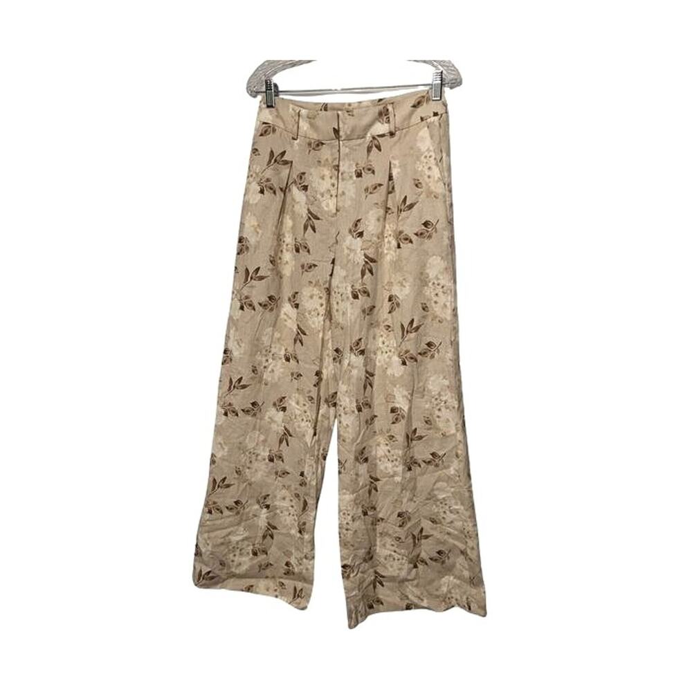 House of Harlow Pants Womens Size 6 Linen Blend Beige High Rise Wide Leg Spring